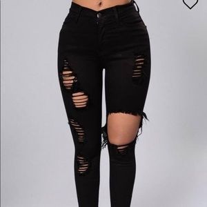 Fashion Nova Black Distressed Jeans